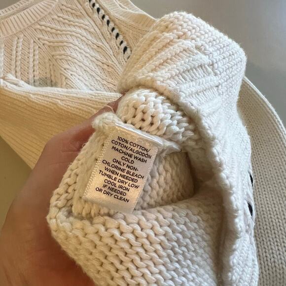 LOFT White Chunky Cotton Knit Woven Stitch Pullover Sweater Vest - M - Picture 7 of 11